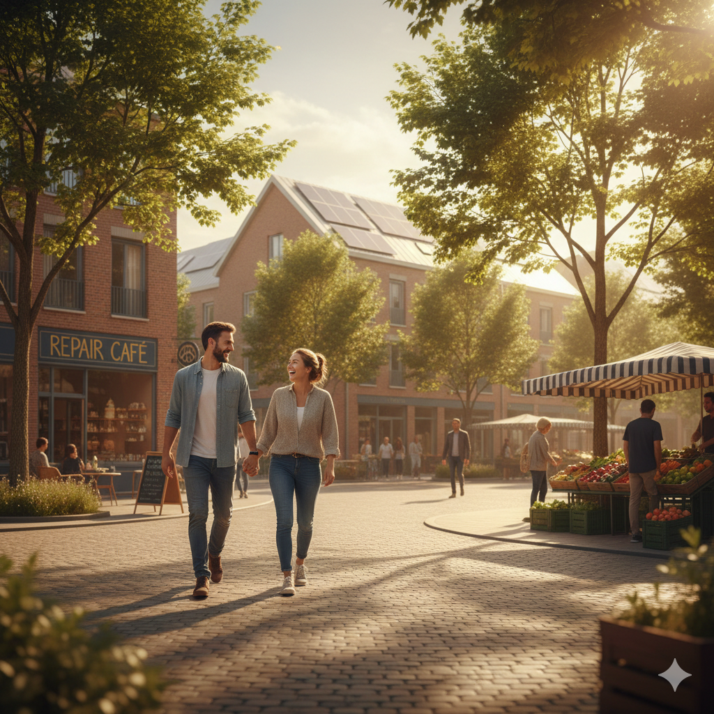 Gemini Young couple in town square w Repair Cafe Gemini Young couple in town square w Repair Cafe